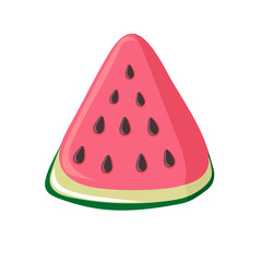 Slice of watermelon. Green striped berry with red pulp and brown seeds. Summer fruit and berries.Vector illustration