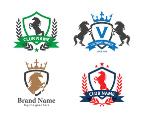 Horse letter crest with shield and crown logo for Hotel, Finance, Sports club, Business logo design