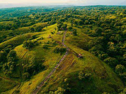 Aerial drone view of the beautiful Teletubbies hill looks in Bali, Indonesia.