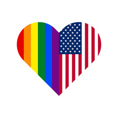 unity concept. heart shape icon of rainbow and united states flags. vector illustration isolated on white background