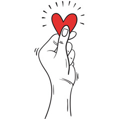 hand drawn of Hands holding a heart. Concept of charity and donation. Give and share your love to people. hands gesture on doodle style. vector illustration