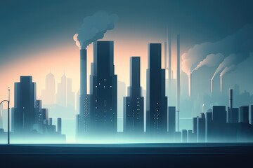 Plakat Toxic Skies: city skyline with thick layer of smog and pollution, emphasizing the impact of human activity on air quality AI generation.