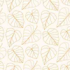 Retro minimal line drawing leaves seamless pattern