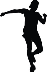 athlete runner running down mountain in cap black silhouette on white background, sports vector illustration