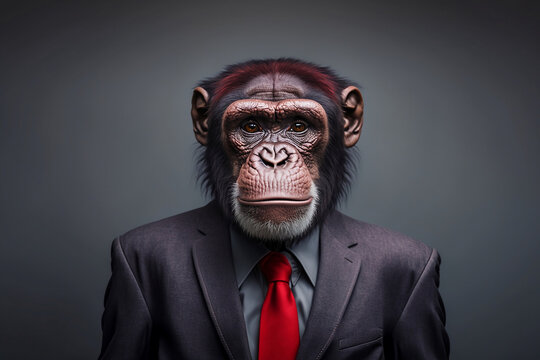 A Chimpanzee in a Red Suit, A Creative Valentine's Day Stock Image of Animals in Red Suit. Generative AI 