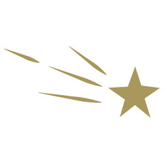 Gold star design element, shooting star, comet illustration.	