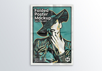 Vintage Vector Art Photo Effect Mockup on Folded Poster