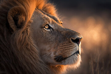 Naklejka premium portrait of a lion created with Generative AI technology