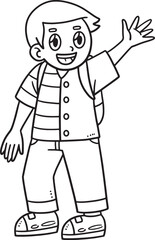 Happy Boy Student Isolated Coloring Page for Kids