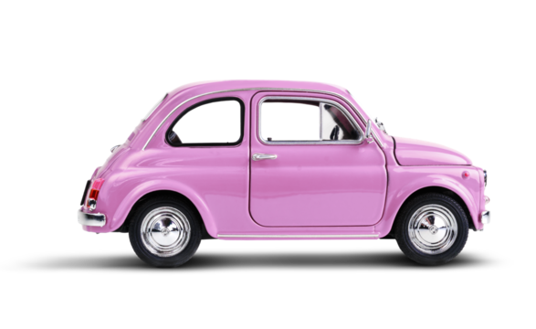 Pink vintage toy car isolated on white background