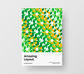 Fresh pamphlet A4 vector design concept. Original mosaic hexagons postcard illustration.