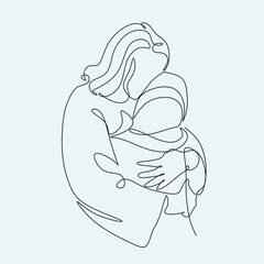 Continuous line drawing of Jesus Christ , linear style and Hand drawn Bible Christian scene of son of God with people and kids. Easter illustration