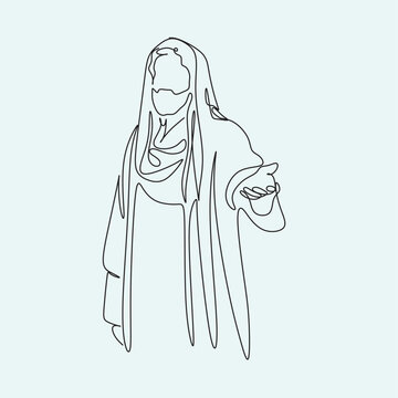 recommend clip art: Continuous line drawing of Jesus Christ , linear style and Hand drawn Bible Christian scene of son of God with people and kids. Easter illustration