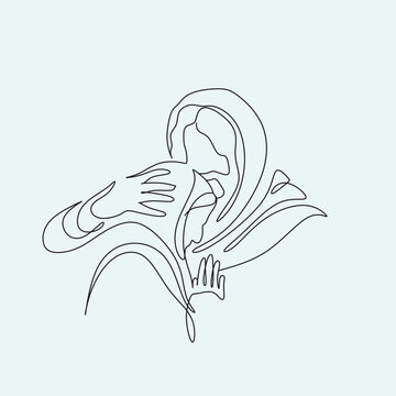 recommend clip art: Continuous line drawing of Jesus Christ , linear style and Hand drawn Bible Christian scene of son of God with people and kids. Easter illustration