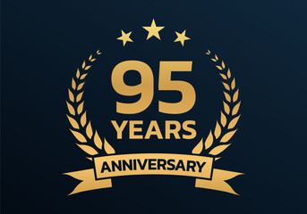 95 years anniversary laurel wreath logo or icon. Jubilee, birthday badge, label or emblem. 95th celebration design element. Vector illustration.