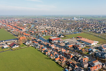 Fototapeta premium Aerial from the historical town Workum in Friesland the Netherlands