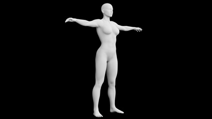 Beautiful athletic young woman posing isolated on black - 3d illustration, rendering. Side view