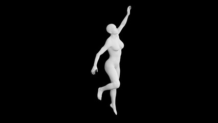 Beautiful athletic young woman posing isolated on black - 3d illustration, rendering. Side view