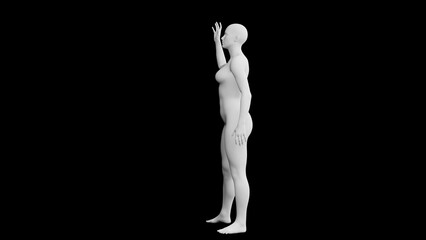 Beautiful athletic young woman posing isolated on black - 3d illustration, rendering. Side view