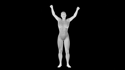 Beautiful athletic young woman posing isolated on black - 3d illustration, rendering. Front view