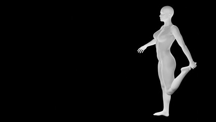 Obraz premium Beautiful athletic young woman posing isolated on black - 3d illustration, rendering. Side view