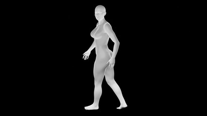 Beautiful athletic young woman posing isolated on black - 3d illustration, rendering. Side view