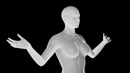 Beautiful athletic young woman posing isolated on black - 3d illustration, rendering. Side view