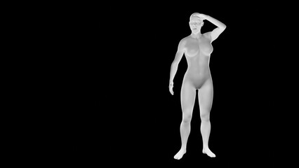 Beautiful athletic young woman posing isolated on black - 3d illustration, rendering. Front view