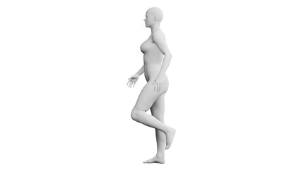Beautiful athletic young woman posing isolated on black - 3d illustration, rendering. Side view