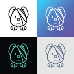 Dog injured, eye bandage. Veterinary clinic. Thin line icon, medical halp for pets. Vector illustration.