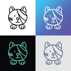Cat injured, eye bandage. Veterinary clinic. Thin line icon, medical halp for pets. Vector illustration.