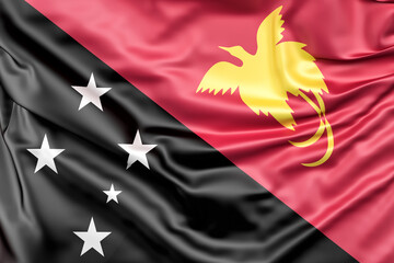 Ruffled Flag of Papua New Guinea. 3D Rendering © kirill_makarov