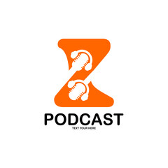 Letter z with podcast logo template illustration. suitable for podcasting, internet, brand, musical, digital, entertainment, studio etc