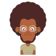 afro man crying and scared face cartoon cute	
