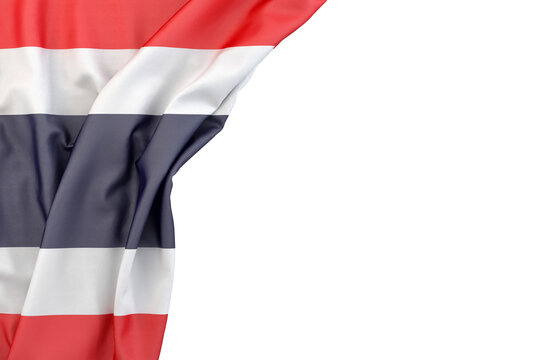 Flag of Thailand in the corner on white background. 3D rendering. Isolated