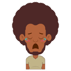 afro man crying and scared face cartoon cute	
