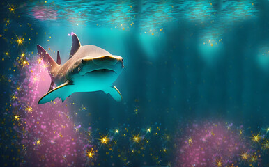 Shark underwater. banner. generative AI