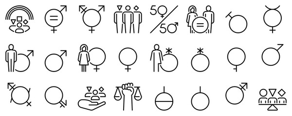 Line icons about gender identity on transparent background with editable stroke.