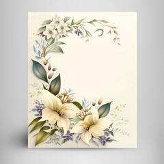 Lily flowers, greeting card. Watercola. Copy space. generative AI