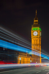 Fototapeta na wymiar Elizabeth Tower with Big Ben at night. The most famous clock tower in the world. British Parliament headquarters in Westminster, London