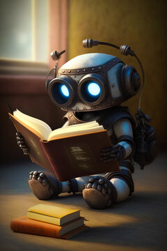 An image of robot reading book. Generative AI.