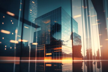 Blue-Toned Building Background. Business Scene with View, Perfect for Your Economy-Themed