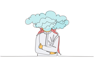 Continuous one line drawing cloud head businessman. Arab man with empty head and cloud instead. Distracted, daydreaming, absent and impractical concept. Single line design vector graphic illustration