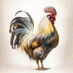 An image of rooster standing on white background. Generative AI. - obrazy, fototapety, plakaty