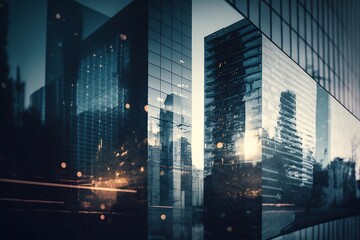 Fototapeta na wymiar Blue-Toned Building Background. Business Scene with View, Perfect for Your Economy-Themed