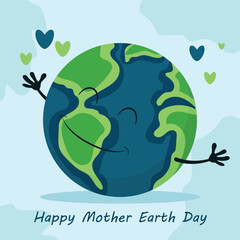 Happy Earth Day. Planet Earth Cartoon Character Smiling. Vector illustration.