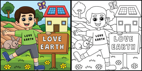 Boy Holding a Love Earth Sign Illustration