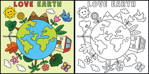 Love Earth Coloring Page Colored Illustration