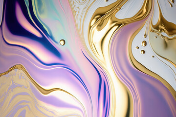 Abstract marble holographic, white and gold background. Wedding invitation, card backdrop, banner. Ai generated