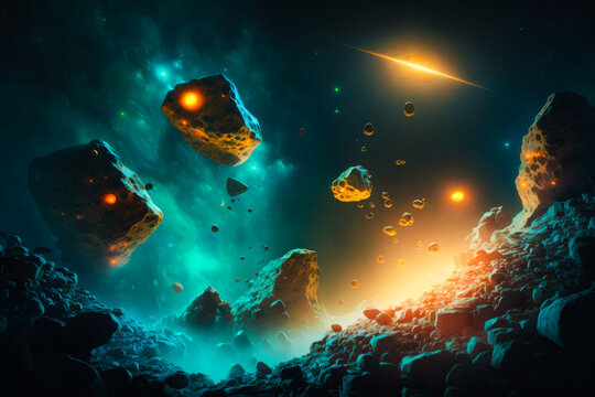 An image of space scene with rocks and stars. Generative AI.